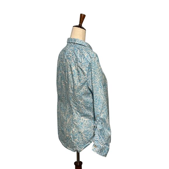 Talbots Ocean Coral Print Tabbed Sleeve Button Down Shirt - Picture 4 of 9